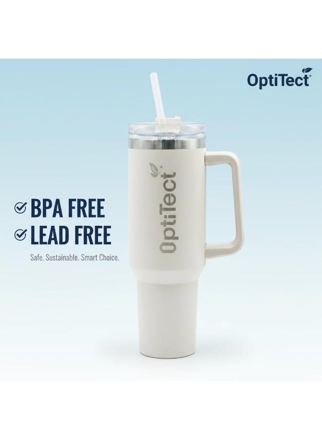 أوبتيتيكت كوب معزول من الفولاذ المقاوم للصدأ بمقبض وماصة، خالٍ من مادة BPA والرصاص، كوب سفر قابل لإعادة الاستخدام (لون عاجي) - Image 2